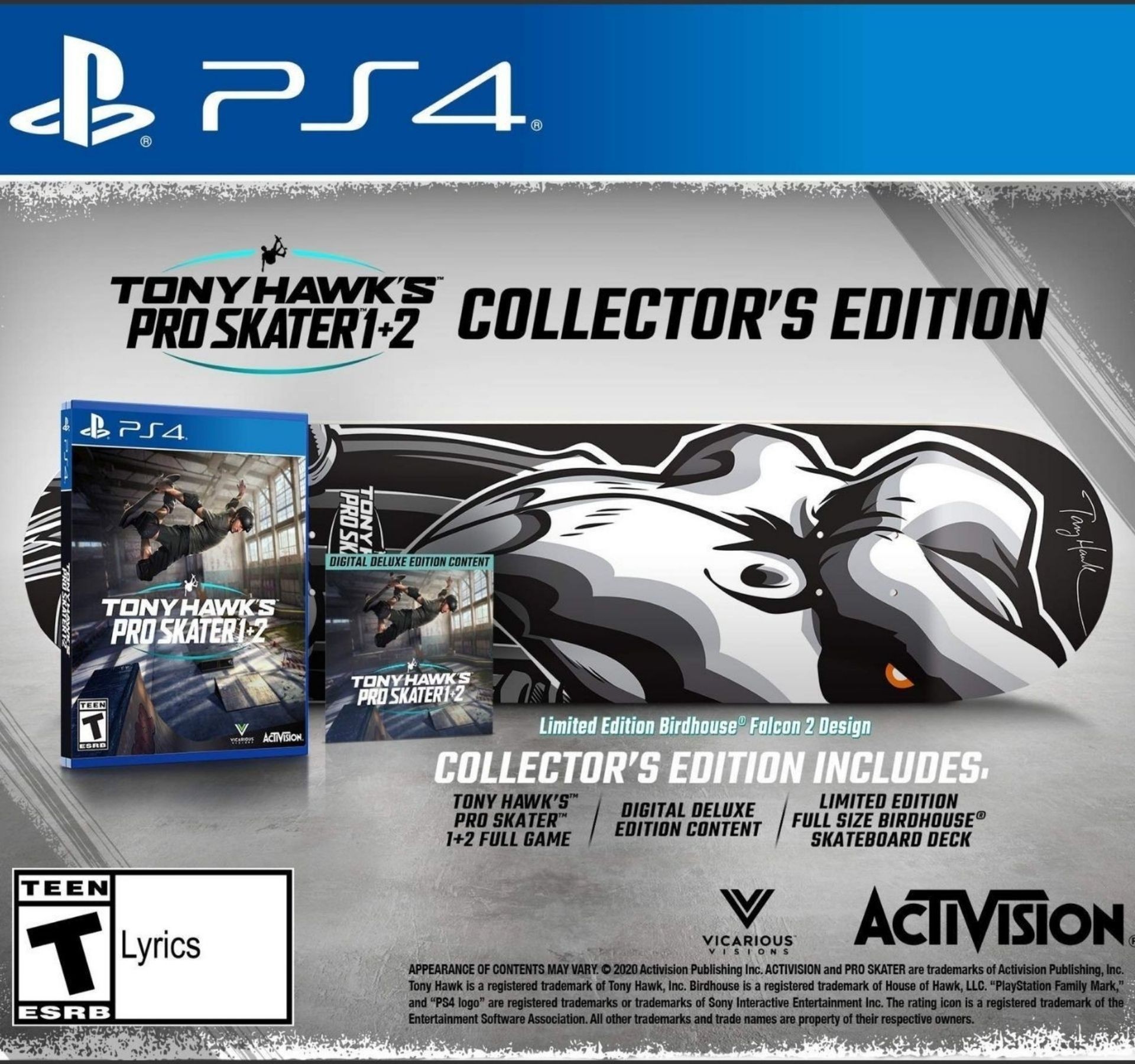 משחק לסוני 4 - PS4 TONY HAWK pro skater 1+2 collectors edition משחק לסוני 4 - PS4 TONY HAWK pro skater 1+2 collectors edition
