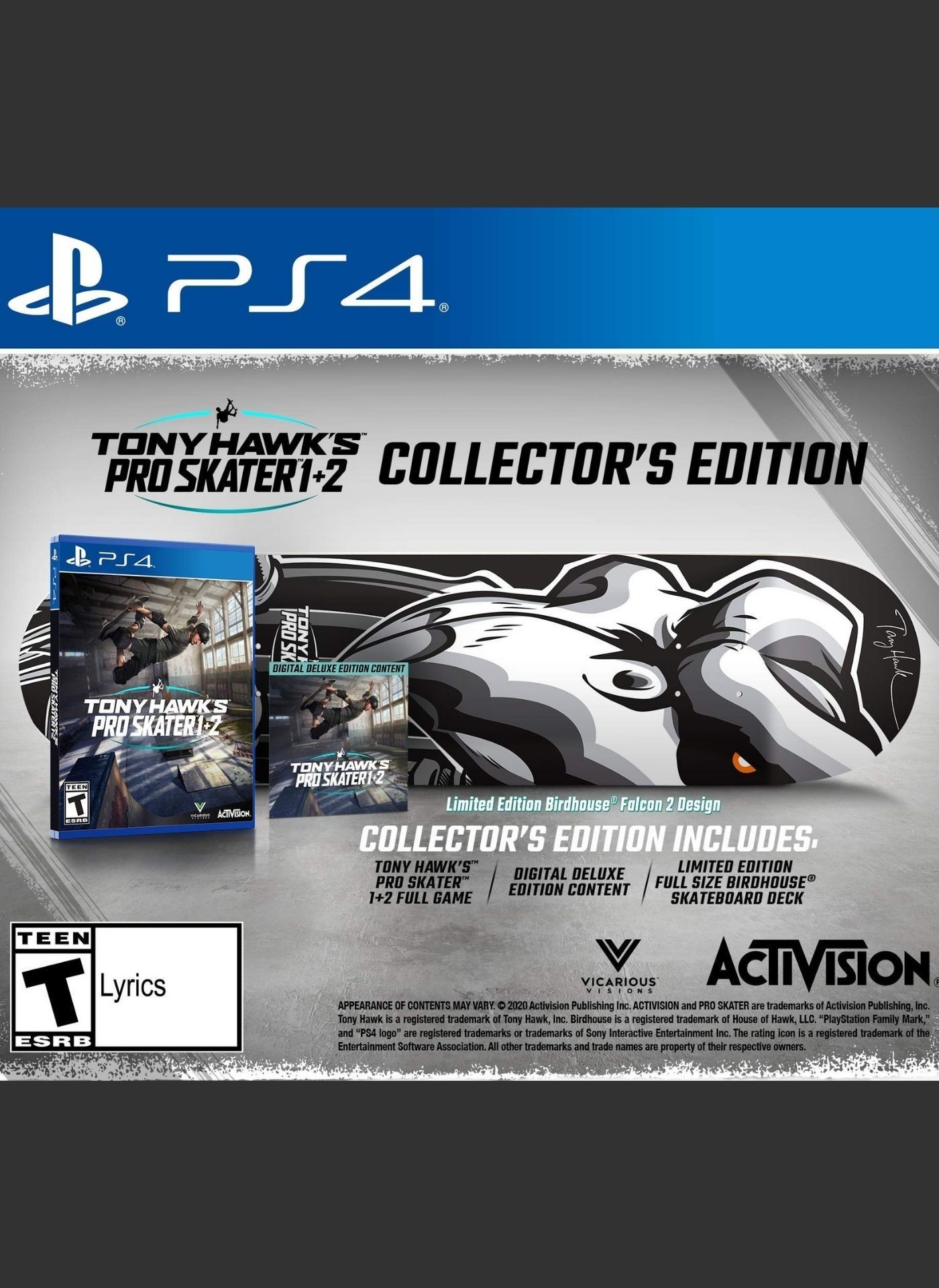 משחק לסוני 4 - PS4 TONY HAWK pro skater 1+2 collectors edition משחק לסוני 4 - PS4 TONY HAWK pro skater 1+2 collectors edition