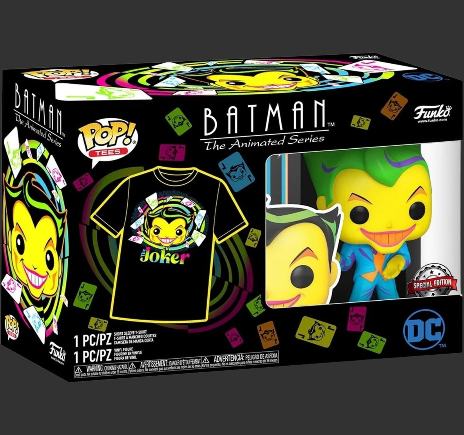 בובת פופ וחולצה - Batman the Animated Series - the Joker Blacklight #370 Pop & Tees Size L בובת פופ וחולצה - Batman the Animated Series - the Joker Blacklight #370 Pop & Tees Size L