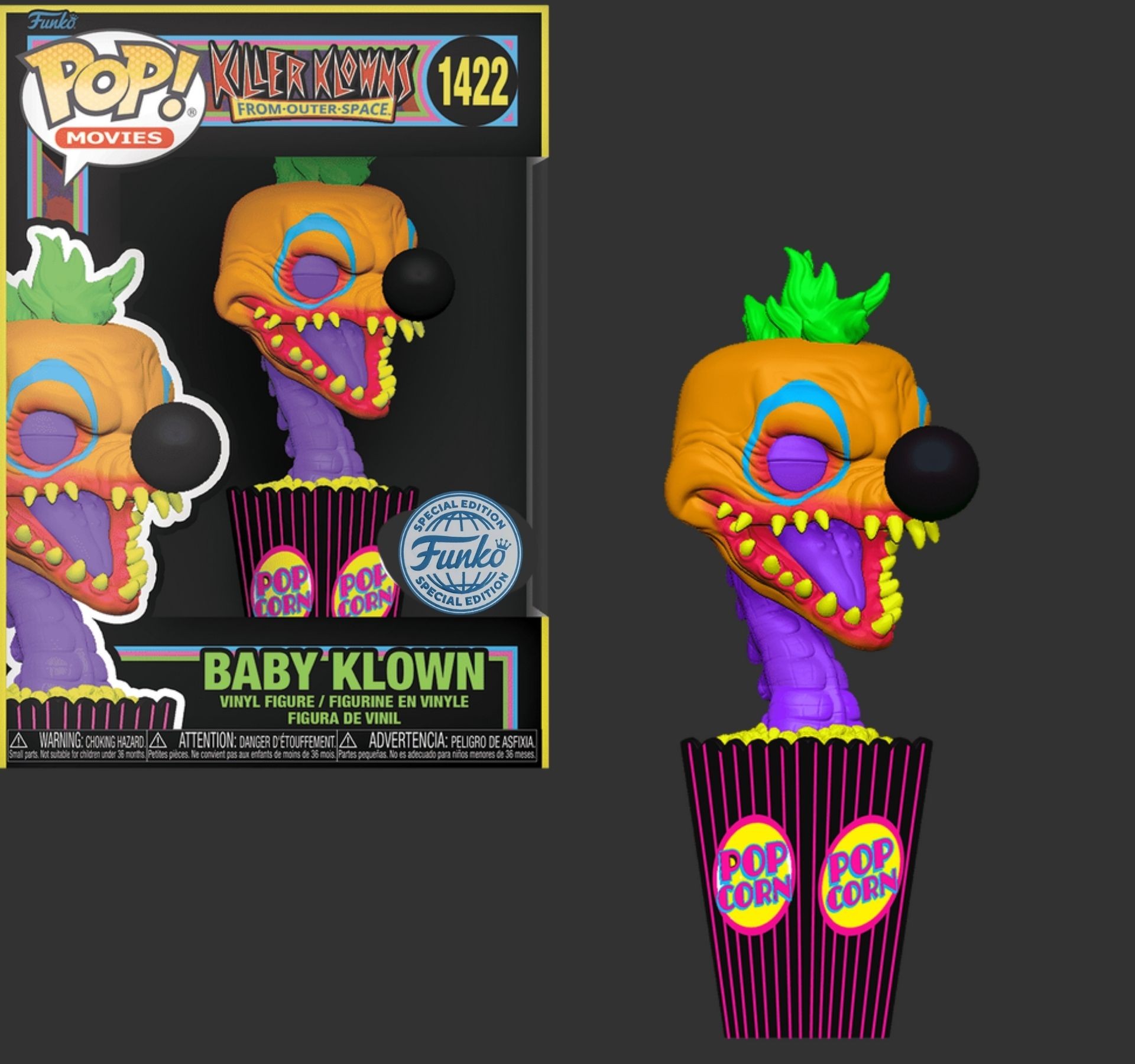 Funko Pop Killer Klowns From outer space Baby Klown 1422 SE Black Light
