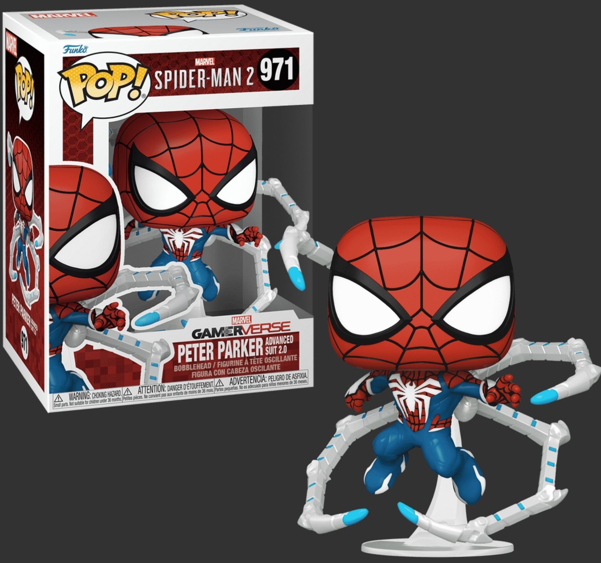 בובת פופ פיטר פארקר - Spider-man 2 Peter Parker Advanced Suit 2.0 #971 בובת פופ פיטר פארקר - Spider-man 2 Peter Parker Advanced Suit 2.0 #971