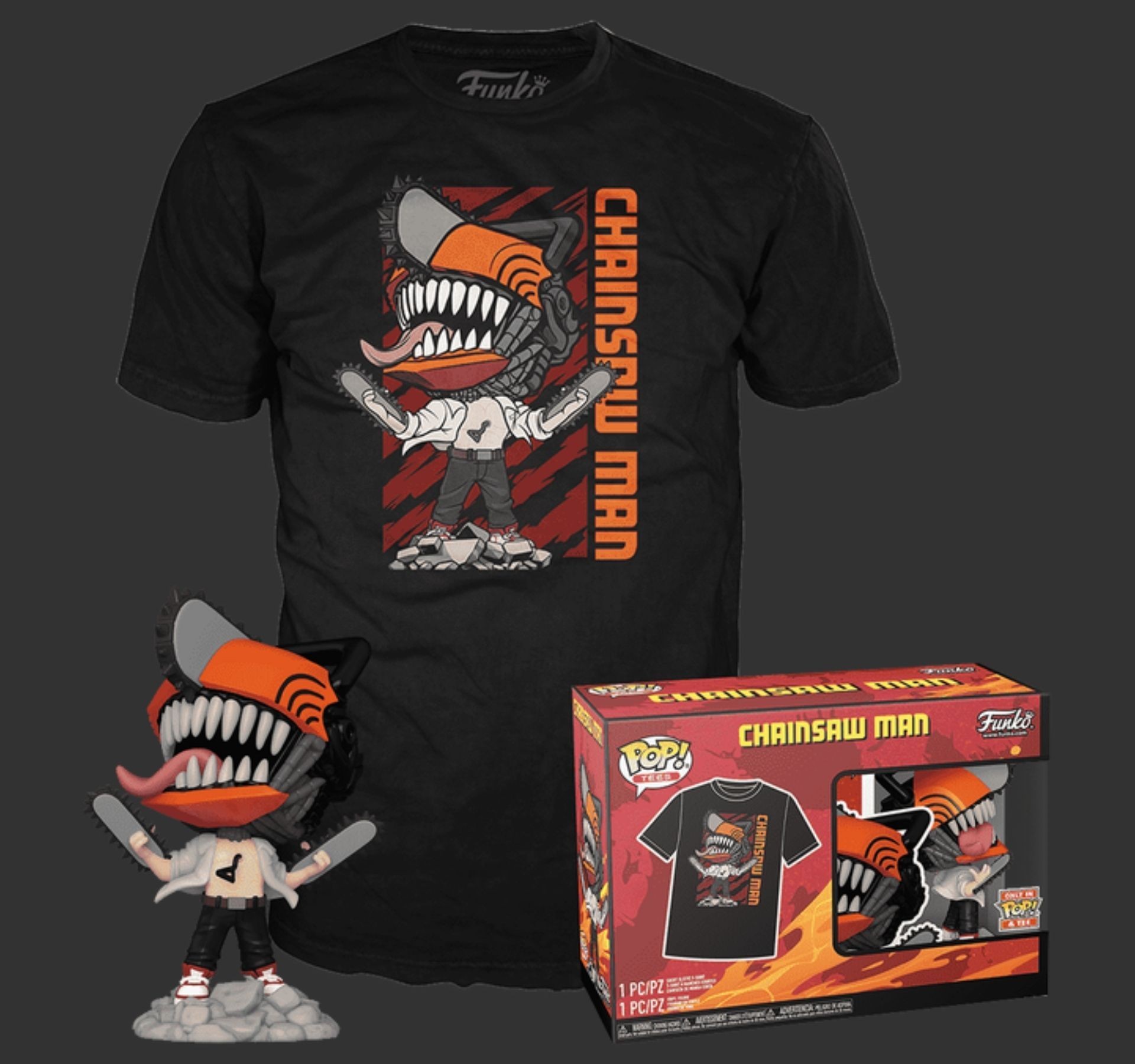 בובת פופ וחולצה צ’יינסו מן מידה L – Chainsaw Man Pop! & Tee בובת פופ וחולצה צ’יינסו מן מידה L – Chainsaw Man Pop! & Tee